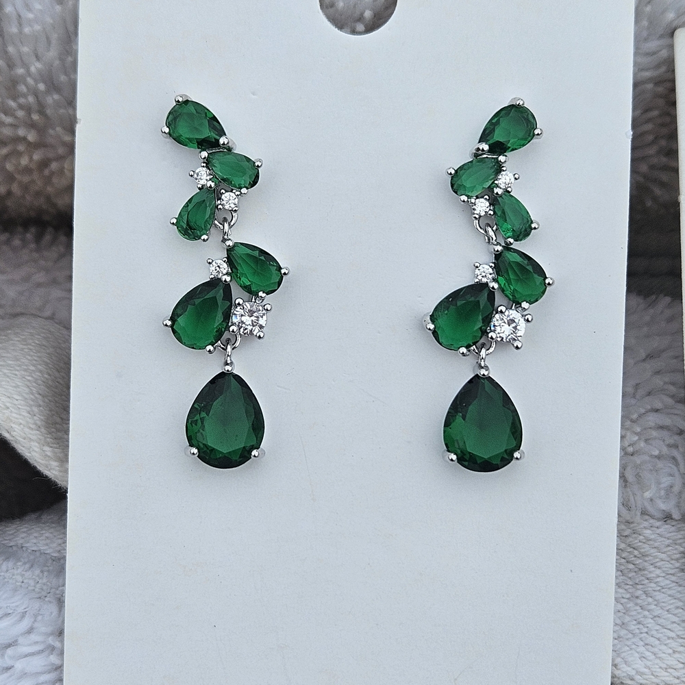 Elegant Green and Silver Drop Earrings